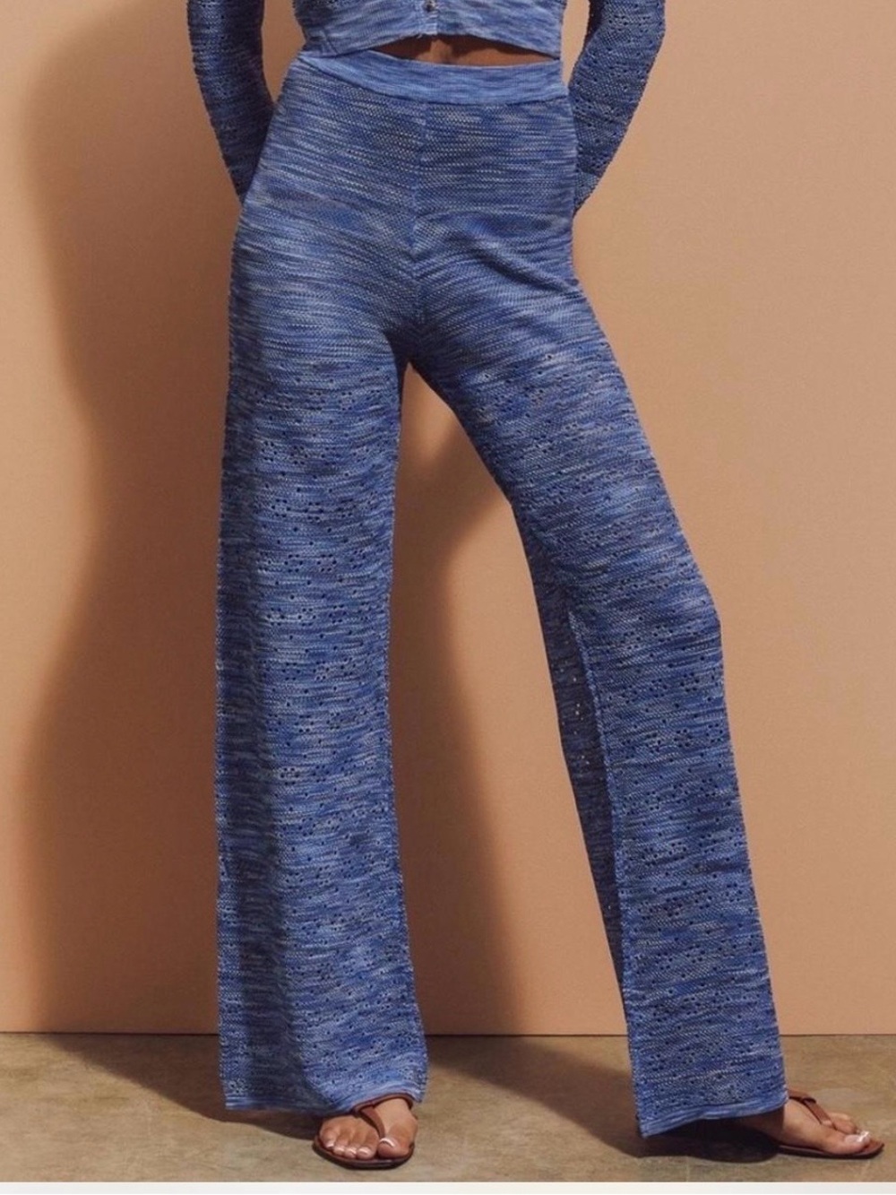 Ciao Lucia Blue Knit Wide-Leg Crochet Pants